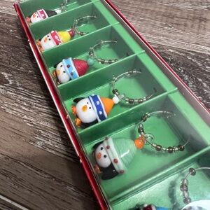 Pier One blown glass Colorful Penguin drink charms set